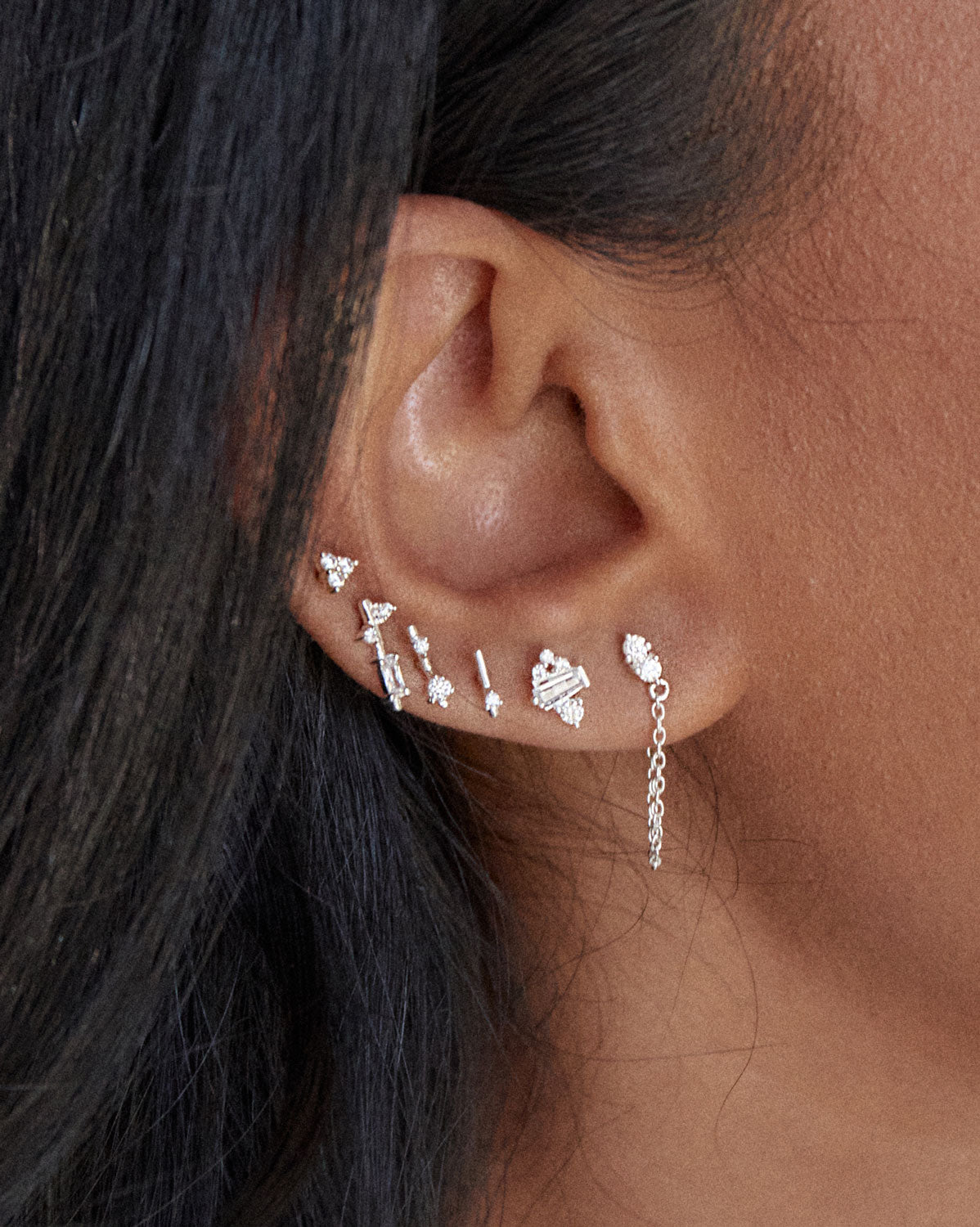 (Single) Twin Crystal Chain Earring