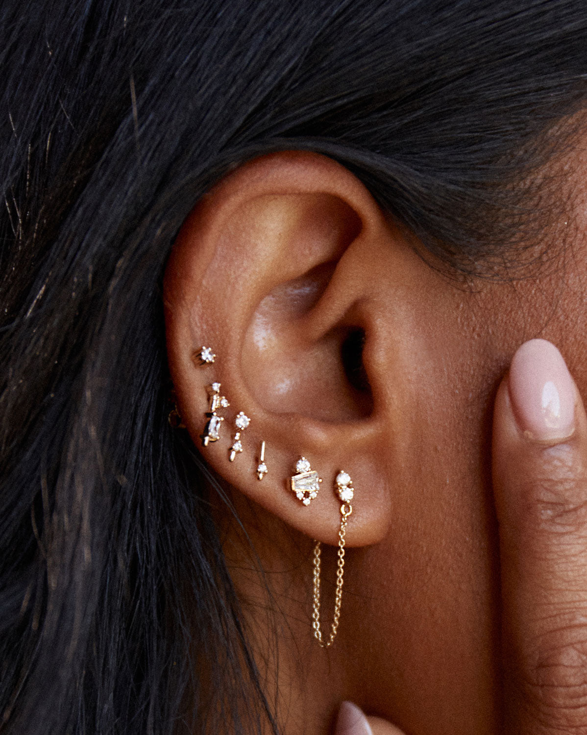 (Single) Twin Crystal Chain Earring