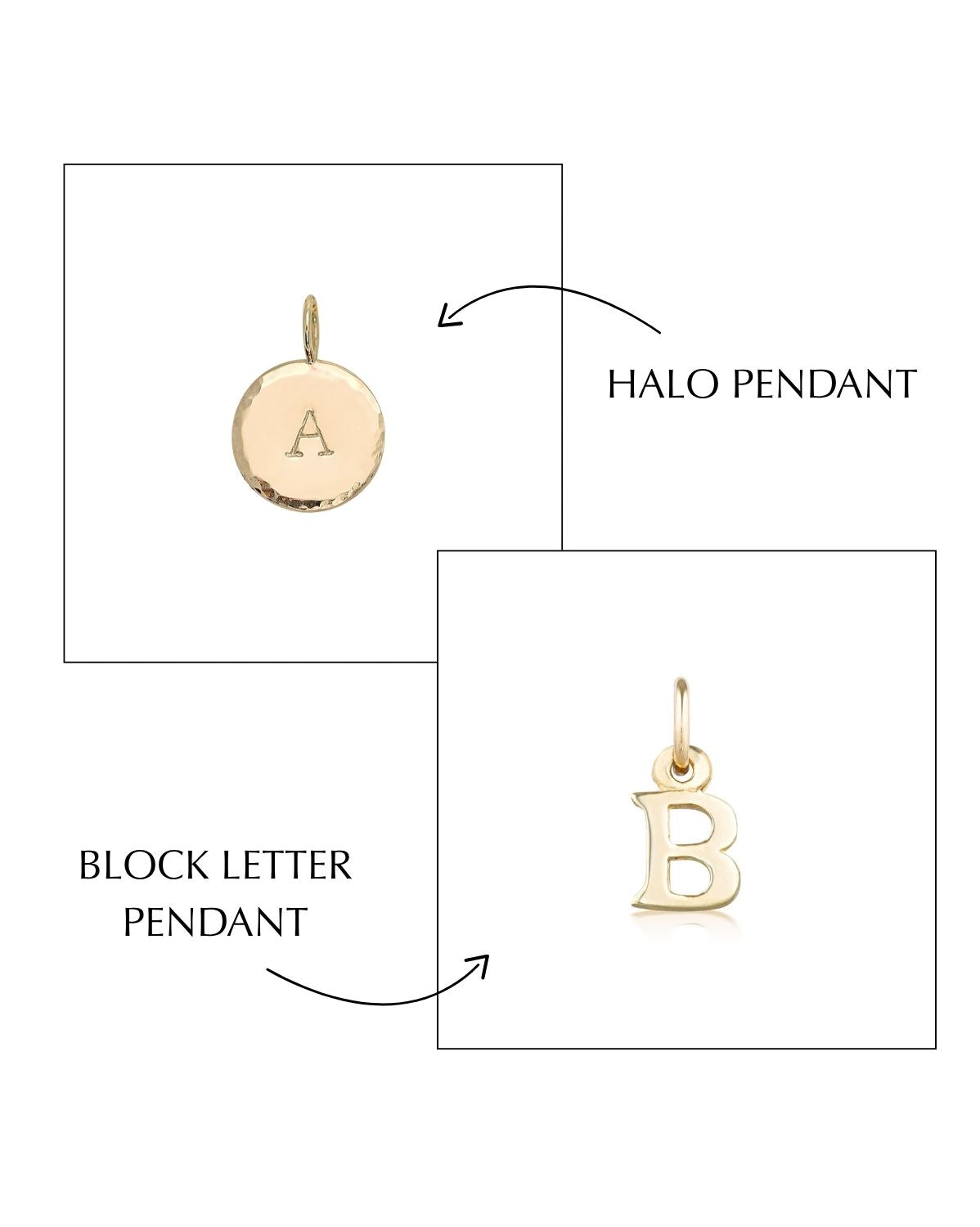 Halo & Block Letter Pendants Set