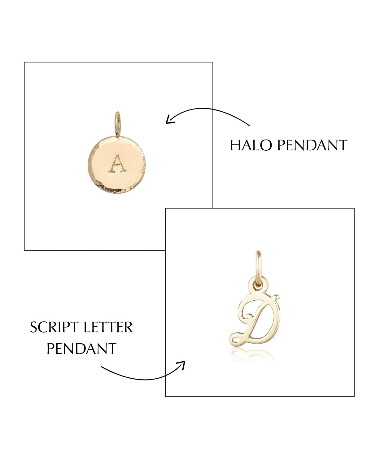 Halo & Script Letter Pendants Set