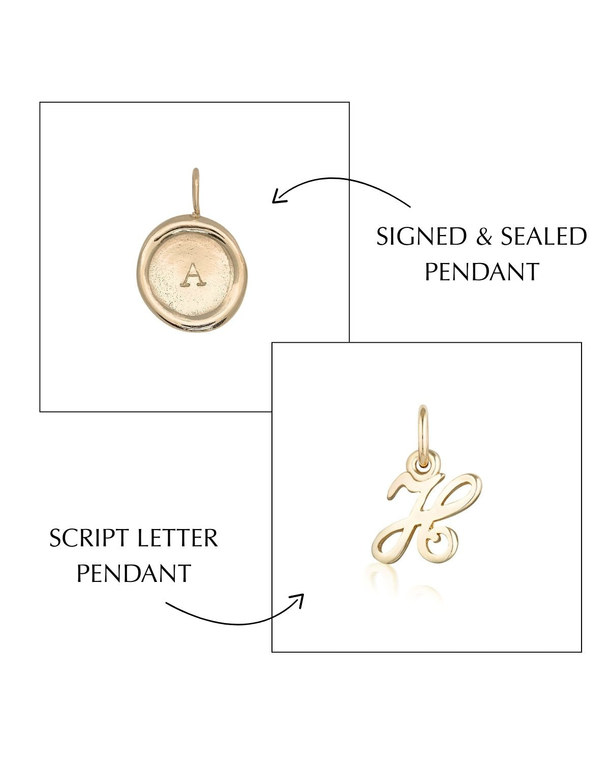 Seal & Script Letter Pendants Set